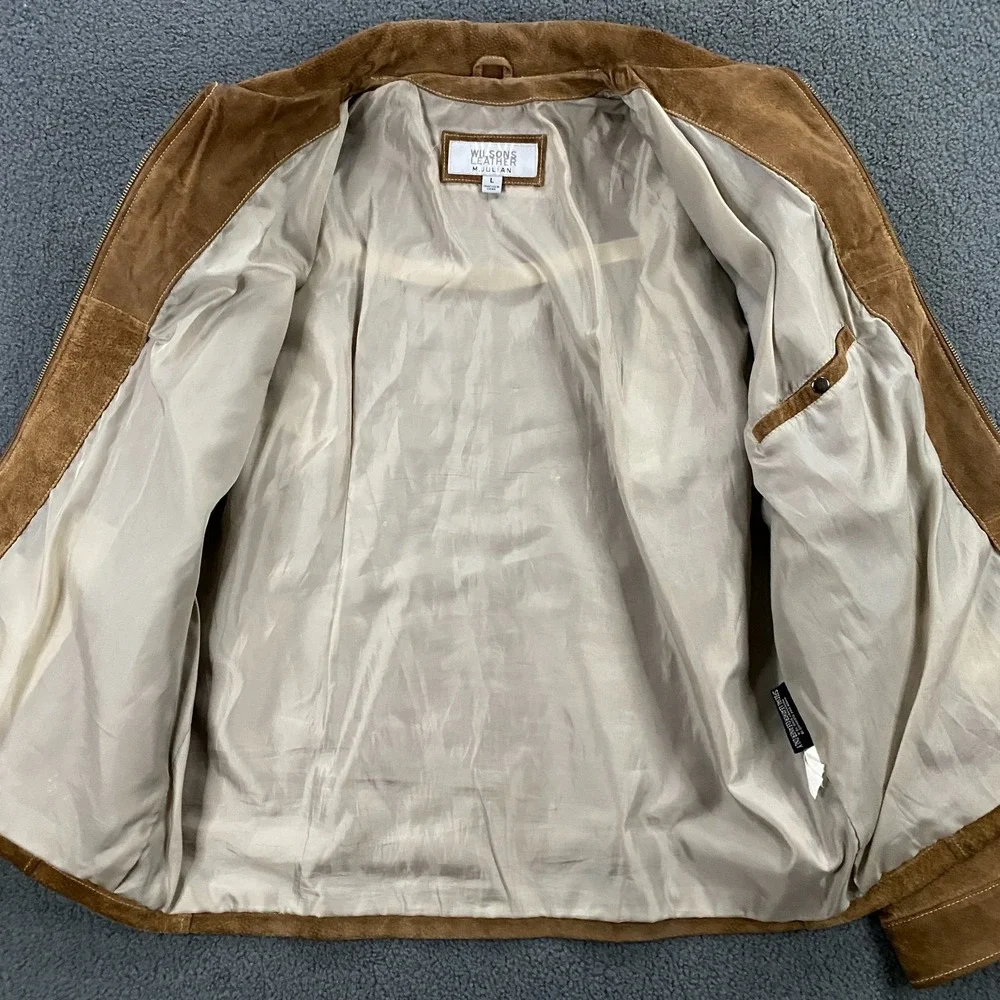 Wilsons M. Julian Leather Jacket Mens Large Suede Brown Racer Biker Moto
